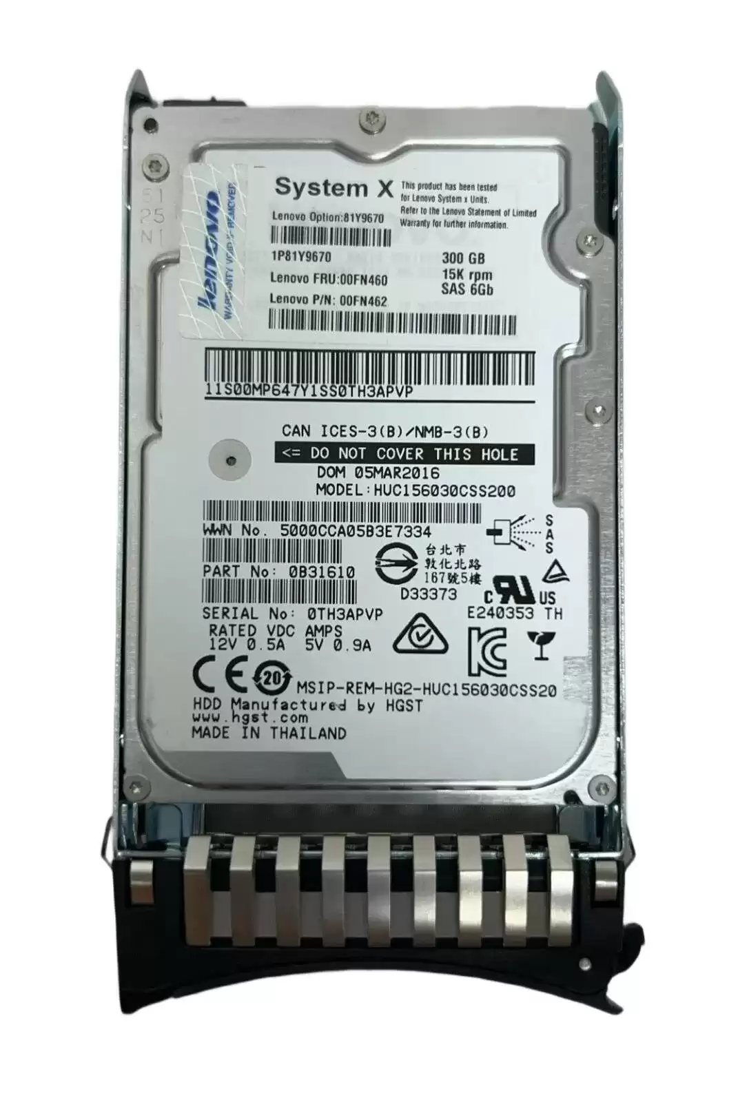 IBM 00FN460 300GB SAS 6Gb/s Hot Swap 15000RPM 2.5-inch Internal Hard Drive with Tray