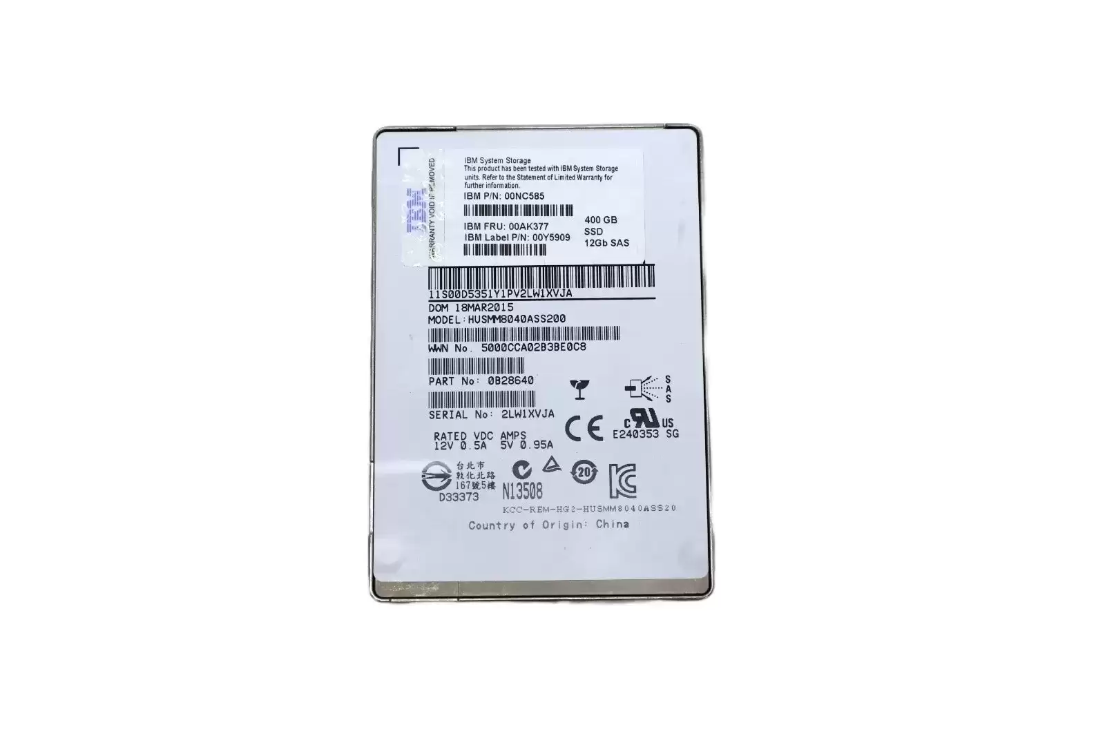 IBM 00NC585 400GB SAS 12Gb/s Hot Swap 2.5-inch Solid State Drive with Tray for Storwize V3500 and V3700