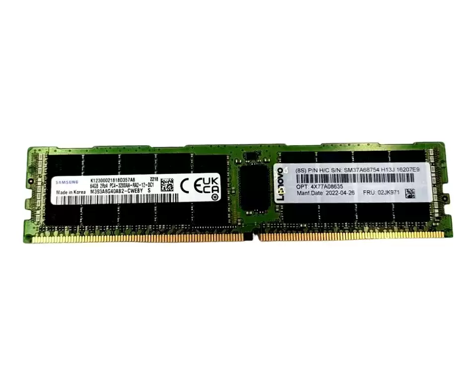 IBM 02JG184 64GB 3200MHz DDR4 PC4?25600 ECC Registered DIMM CL22 288?Pin 1.2V Dual Rank x4 Memory Module