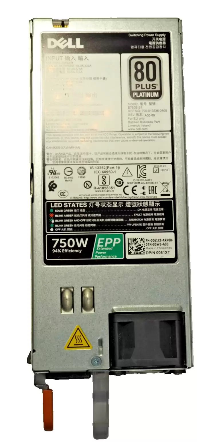 Dell 061XT 750-Watts 80 Plus Platinum Hot Swap Redundant Power Supply for PowerEdge T430 R530 and R630