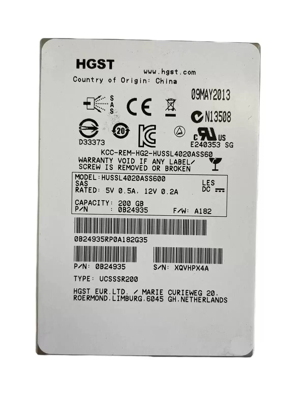 HGST 0B24935 Ultrastar SSD400S 200GB SAS 6Gb/s 2D NAND SLC 2.5-inch Solid State Drive