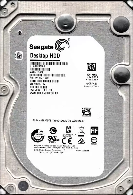 Seagate ST6000DM001 Desktop HDD 6TB SATA 6Gb/s 7200RPM 128MB Cache 3.5-inch Internal Hard Drive