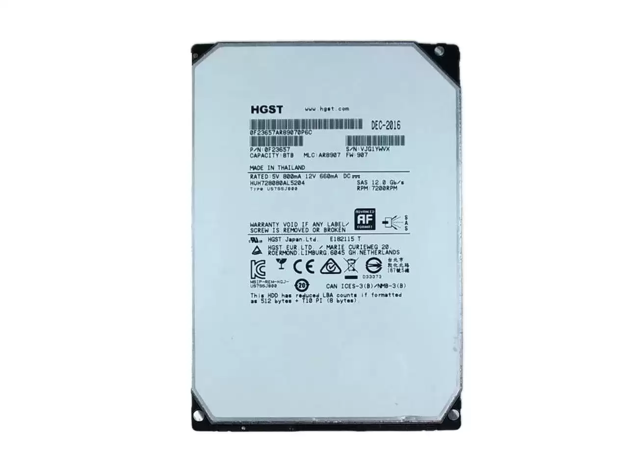 HGST HUH728080AL5204 Ultrastar HE8 8TB SAS 12Gb/s 7200RPM 128MB Cache 512E 3.5-inch Internal Hard Drive