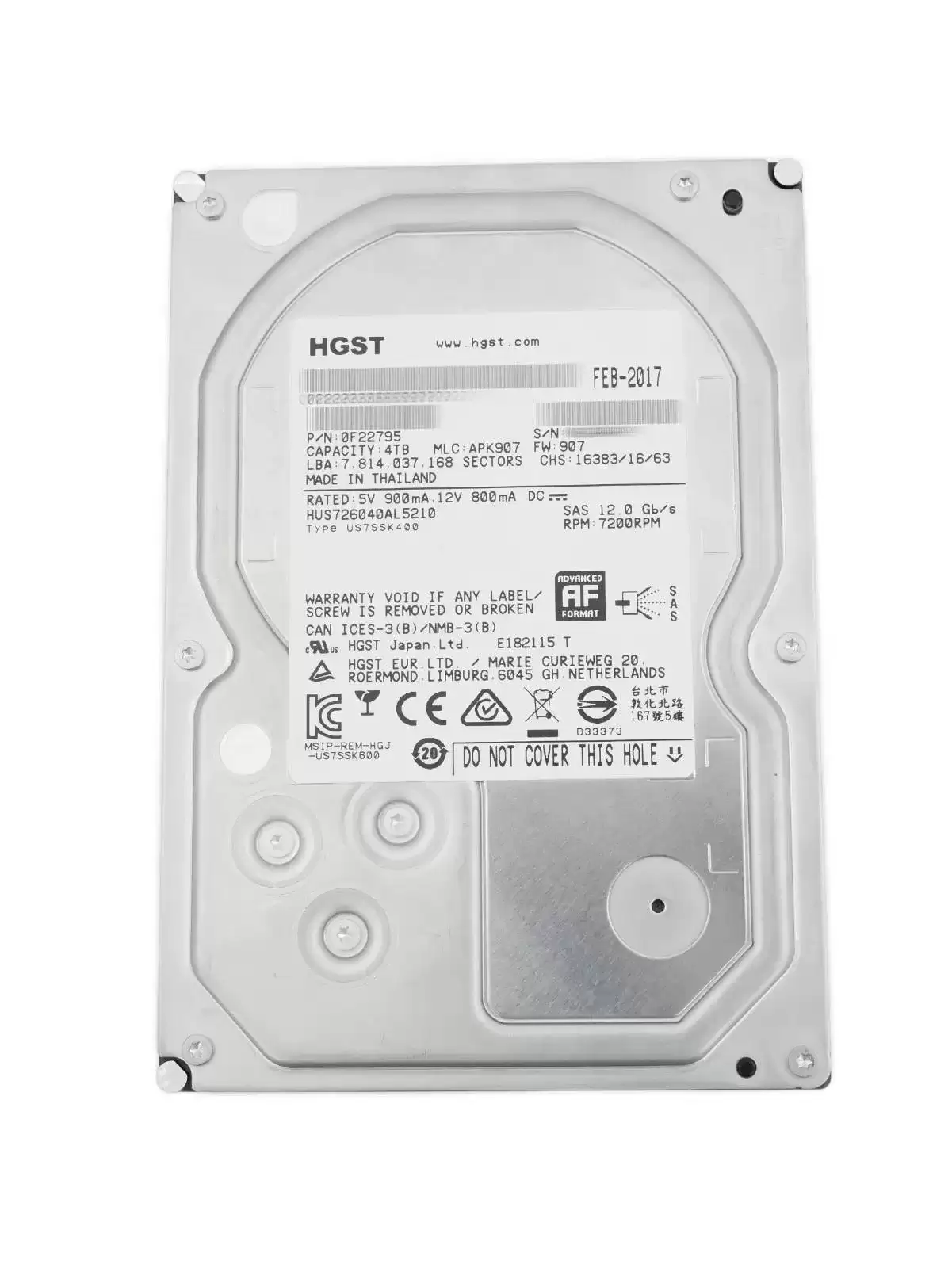 Hitachi HUS726040AL5210 Ultrastar 7K6000 4TB 7200RPM SAS 12GB/s 128MB Cache 512E ISE 3.5inch Internal Hard Drive