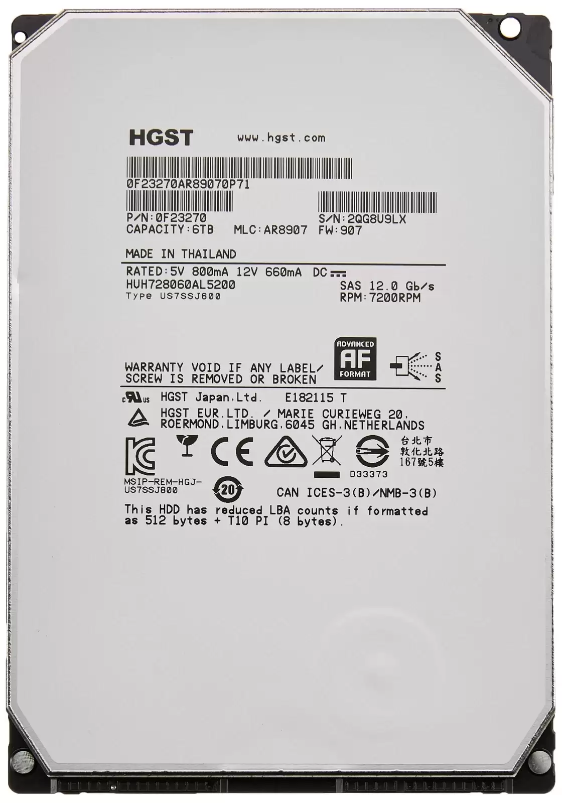 HGST HUH728080AL5200 Ultrastar HE8 8TB SAS 12Gb/s 7200RPM 128MB Cache 3.5-inch Internal Hard Drive