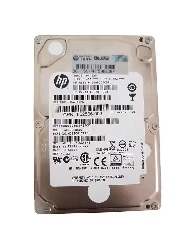 HPE 652566-003 600GB SAS 6Gb/s Dual Port Hot Swap 10000RPM 2.5-inch Internal Hard Drive