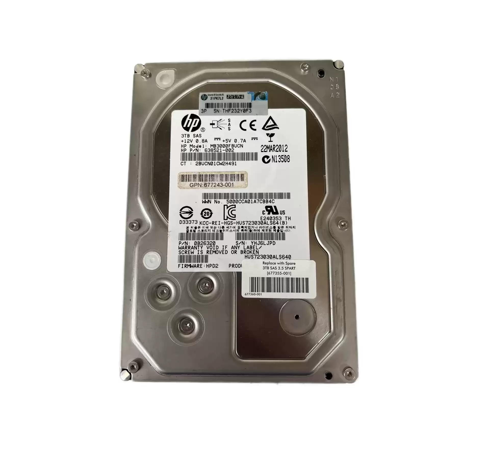 HPE 677355-001 3TB SAS 6Gb/s 7200RPM 16MB Cache (512n) 3.5inch Internal Hard Drive