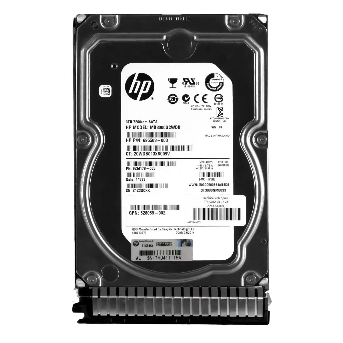 HPE 695503-003 3TB SATA 6Gb/s 7200RPM 64MB Cache 3.5inch Internal Hard Drive with Smart Carrier
