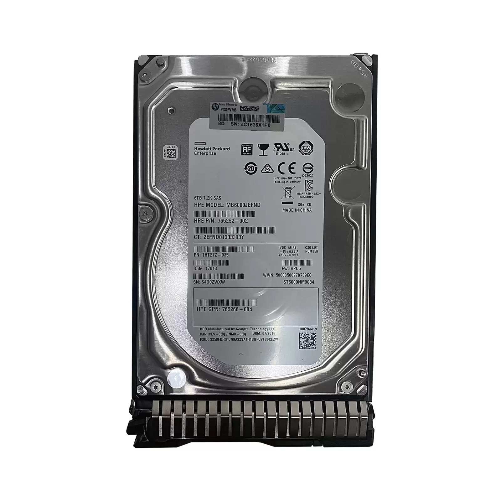 HPE 765266-004 6TB SAS 12Gb/s 7200RPM 128MB Cache (512e) 3.5inch Internal Hard Drive with Smart Carrier
