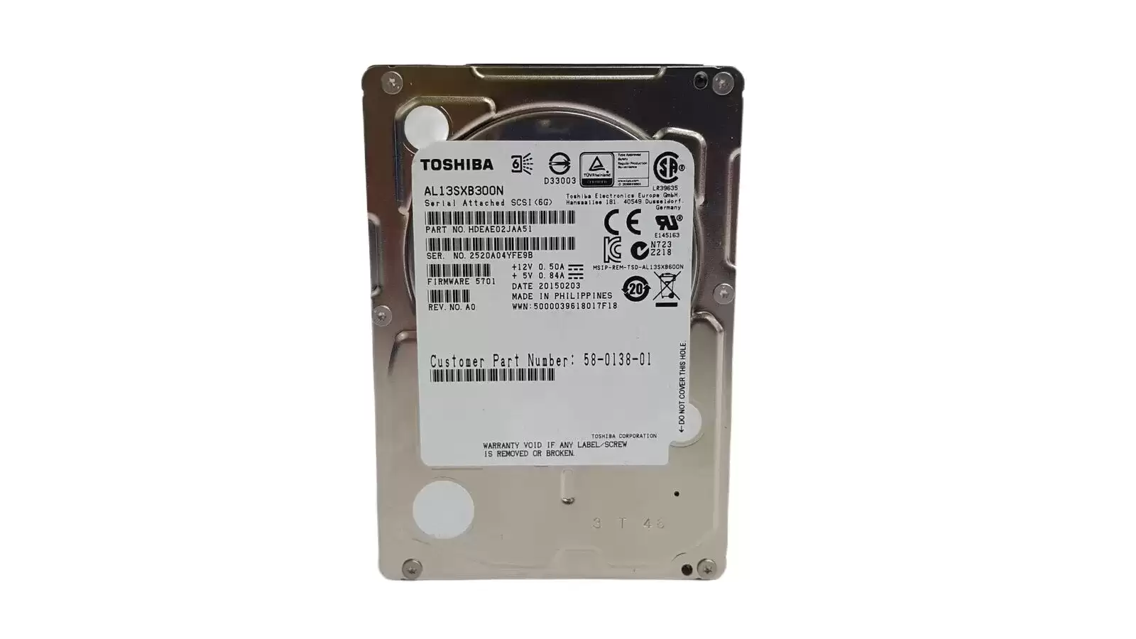 Toshiba HDEAE02GEA51 Enterprise Performance 300GB SAS 6Gb/s 15000RPM 64MB Cache (512n) 2.5-inch Internal Hard Drive