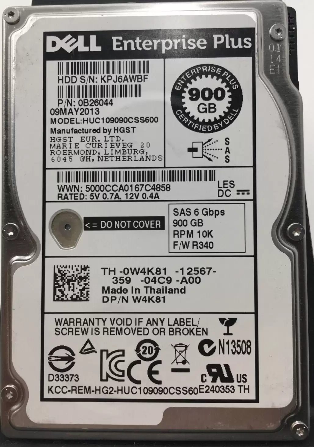 HGST 0B26044 Ultrastar C10K900 900GB SAS 6Gb/s 10000RPM 64MB Cache 2.5inch Internal Hard Drive