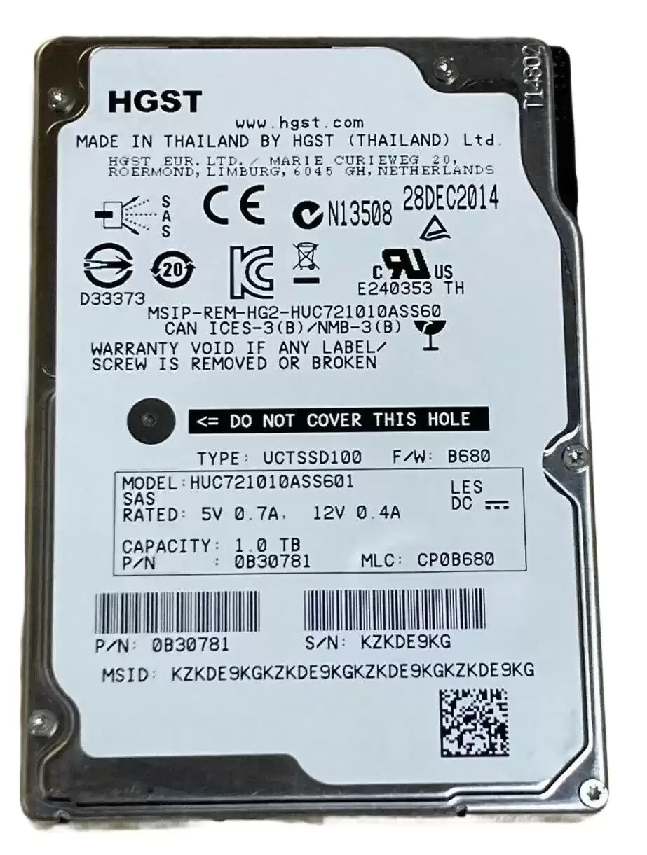 Hitachi 0B30781 Ultrastar C7K1000 1TB SATA 6Gb/s 7200RPM 64MB Cache (TCG) 3.5inch Internal Hard Drive