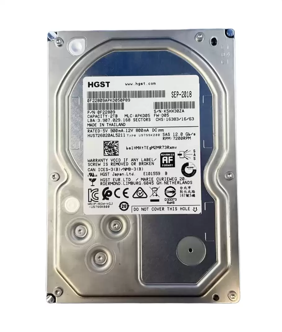HGST 0F22809 Ultrastar 7K6000 2TB SAS 12Gb/s 7200RPM 128MB Cache (TCG SED / 512e) 3.5-inch Internal Hard Drive