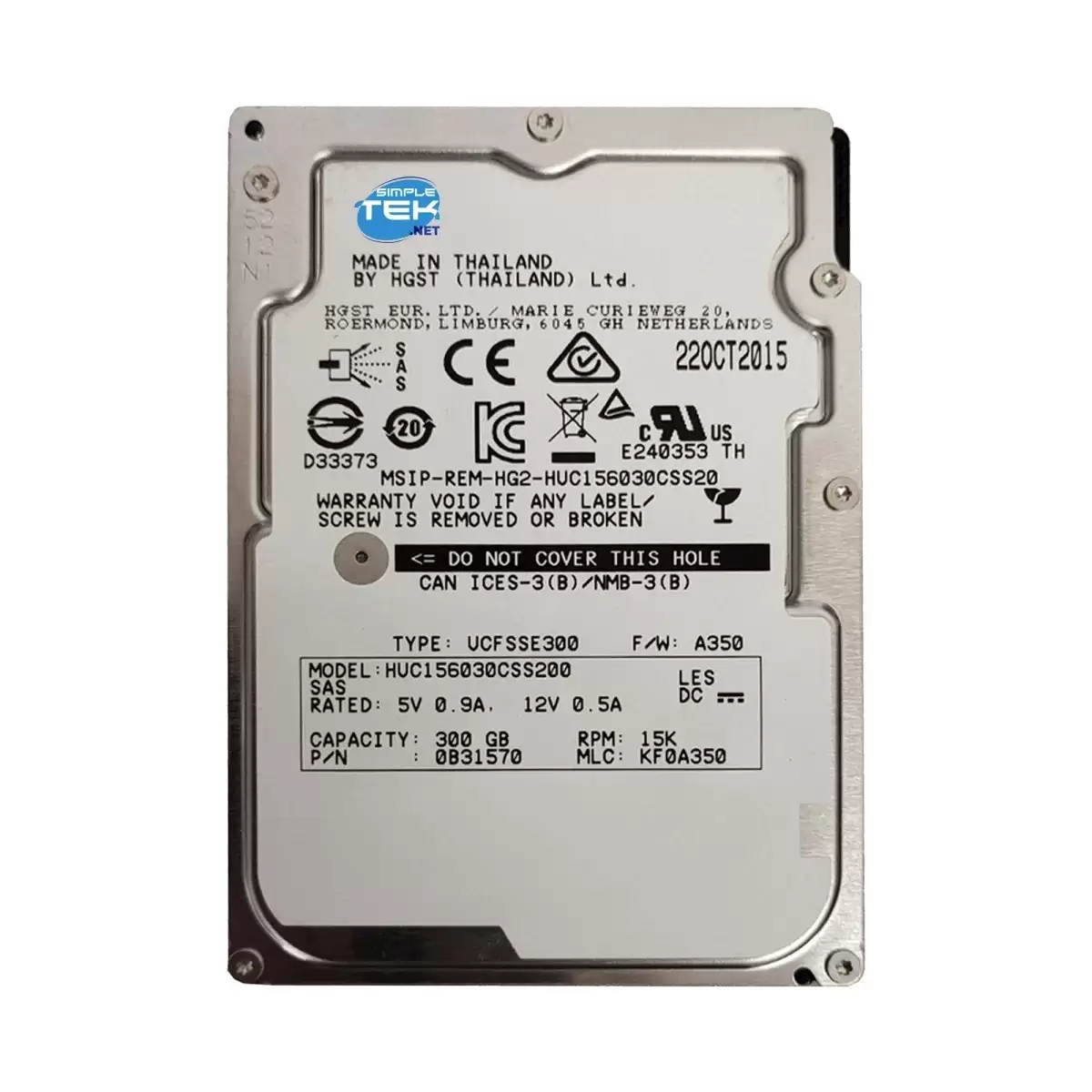 HGST HUC156030CS4204 Ultrastar C15K600 300GB SAS 12Gb/s 15000RPM 128MB Cache (SE / 4Kn) 2.5inch Internal Hard Drive