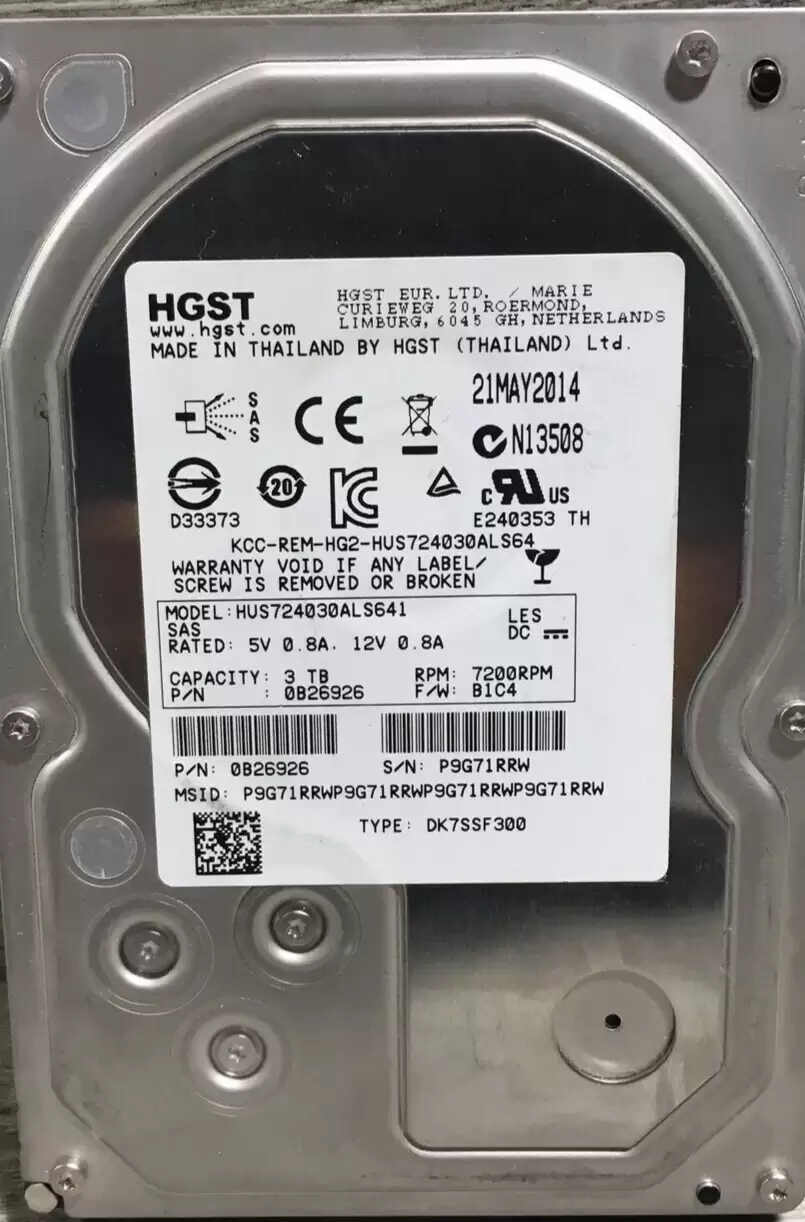 Hitachi HUS724030ALS641 Ultrastar 7K4000 3TB 7200RPM SAS 6GB/s 64MB Cache 3.5inch Internal Hard Drive