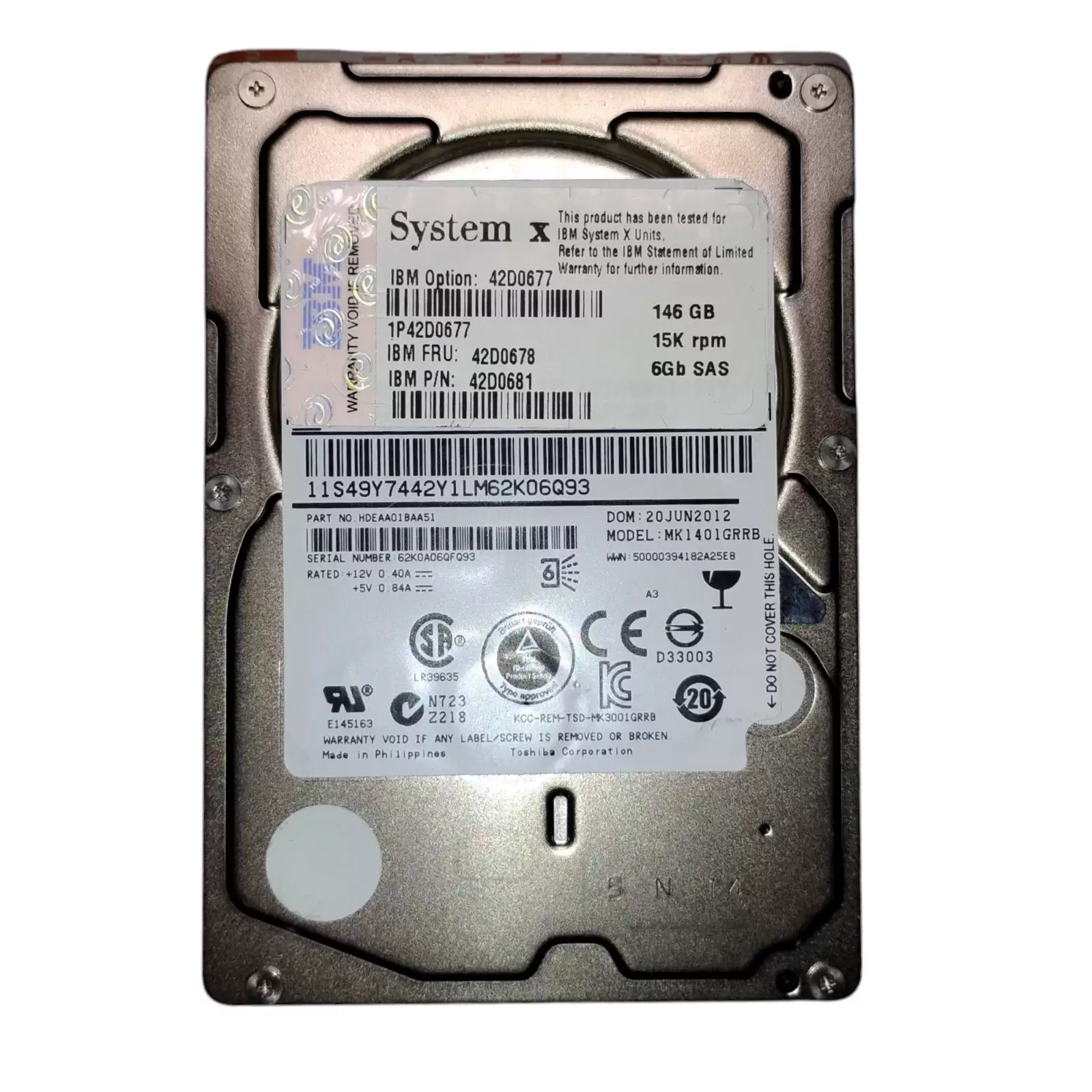 Toshiba MK1401GRRB Enterprise 147GB SAS 6Gb/s 15000RPM 32MB Cache 2.5-inch Internal Hard Drive