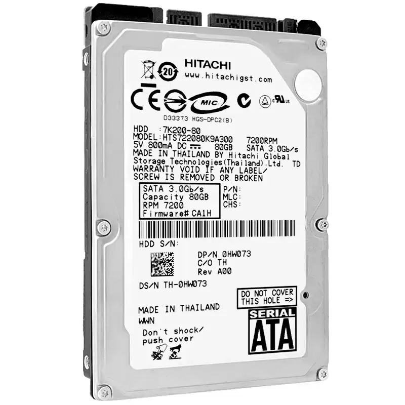 HGST HTS722080K9A300 Travelstar 7K200 80GB SATA 3Gb/s 7200RPM 16MB Cache 2.5-inch Internal Hard Drive