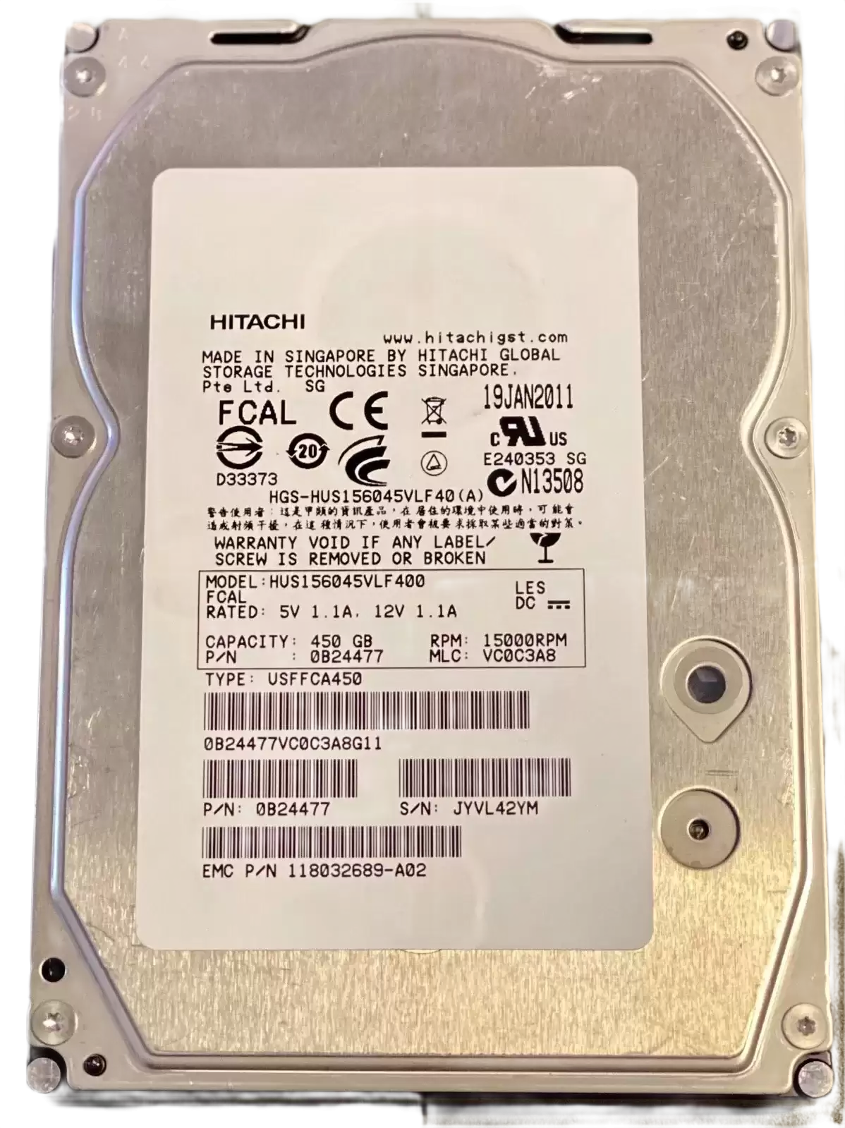 HGST HUS156045VLF400 Ultrastar 15K600 450GB Fibre Channel 4Gb/s 15000RPM 64MB Cache 3.5-inch Internal Hard Drive