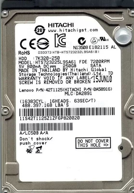 HGST HTS723225L9SA61 Travelstar 7K320 250GB SATA 1.5Gb/s 7200RPM 16MB Cache (BDE) 2.5-inch Internal Hard Drive