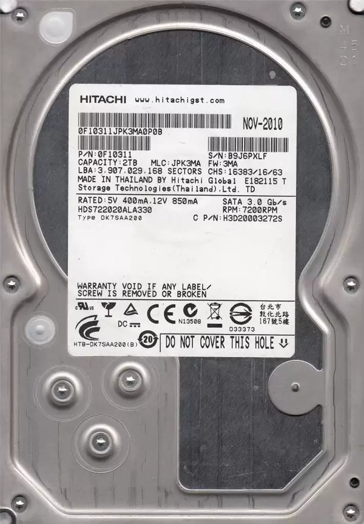 HGST HDS722020ALA330 Deskstar 7K2000 2TB SATA 3Gb/s 7200RPM 32MB Cache 3.5-inch Internal Hard Drive