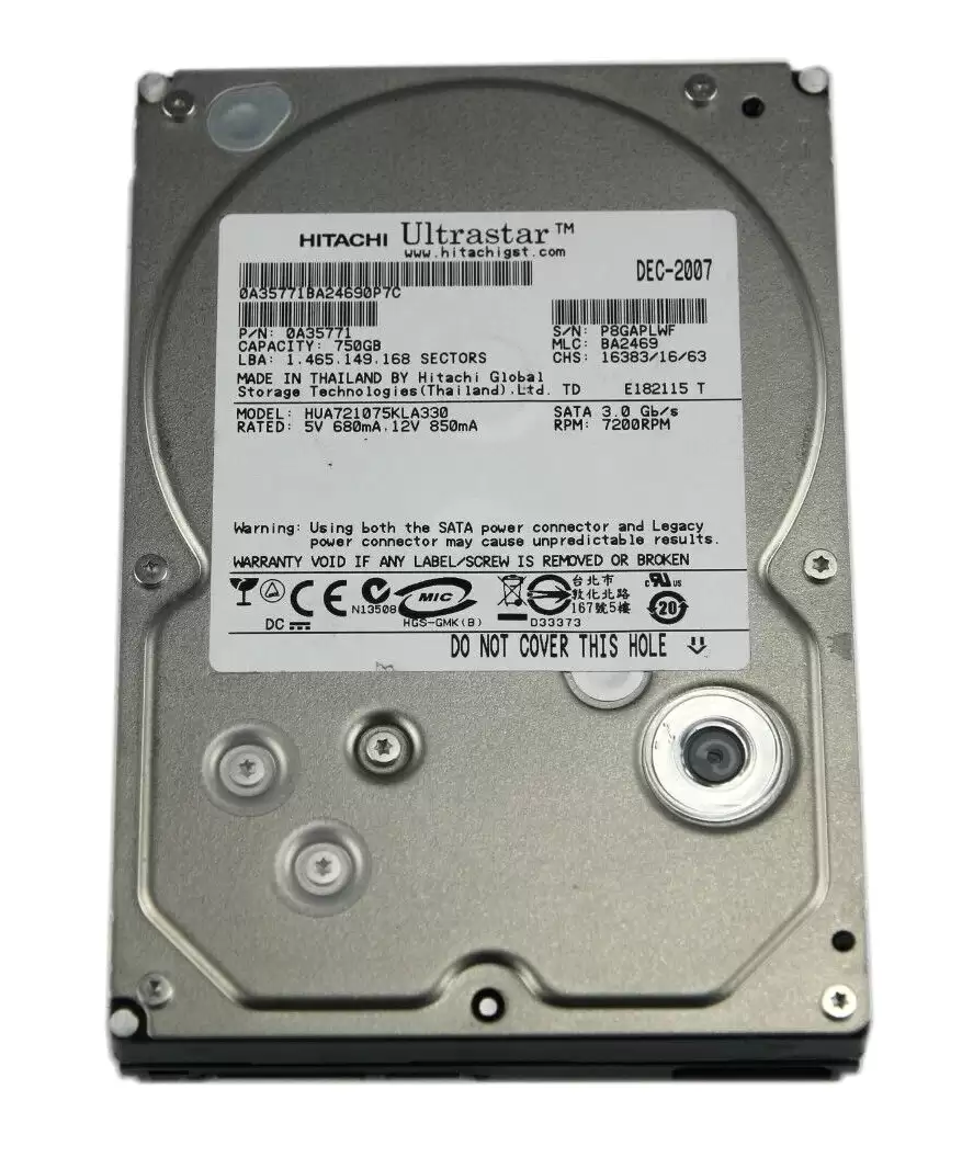 HGST HUA721075KLA330 Ultrastar A7K1000 750GB SATA 3Gb/s 7200RPM 32MB Cache 3.5-inch Internal Hard Drive