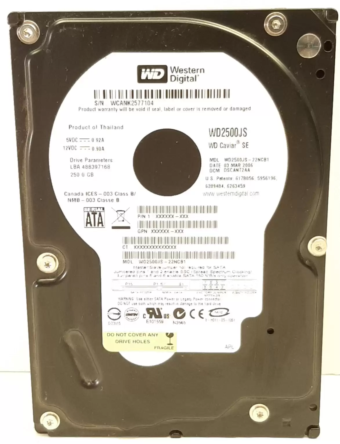 Western Digital WD2500JS-22NCB1 Caviar Blue 250GB SATA 3Gb/s 7200RPM 8MB Cache 3.5-inch Internal Hard Drive