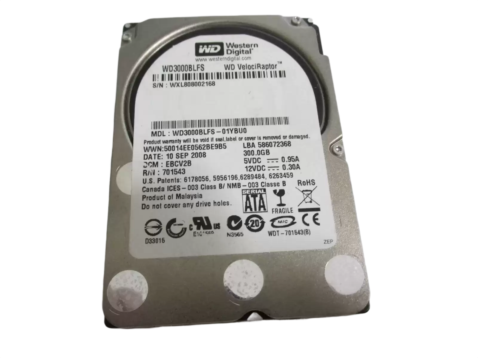 Western Digital WD3000BLFS-01YBU0 VelociRaptor 300GB SATA 3Gb/s 10000RPM 16MB Cache 2.5inch Internal Hard Drive