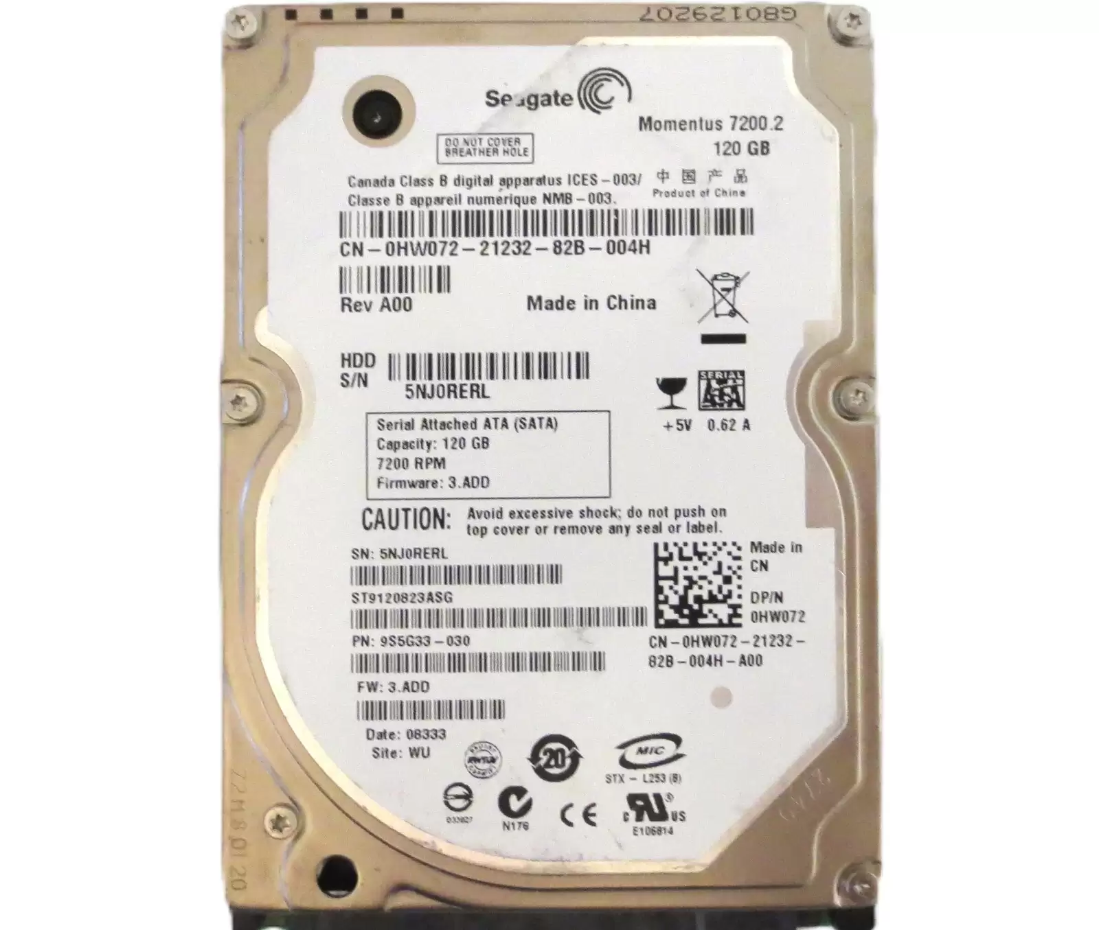 Seagate ST9120823ASG Momentus 7200.2 120GB SATA 3Gb/s 7200RPM 8MB Cache 2.5-inch Internal Hard Drive