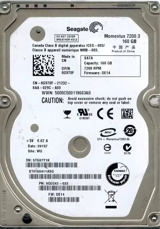 Seagate ST9160411ASG Momentus 7200.3 160GB SATA 3Gb/s 7200RPM 16MB Cache 2.5-inch Internal Hard Drive