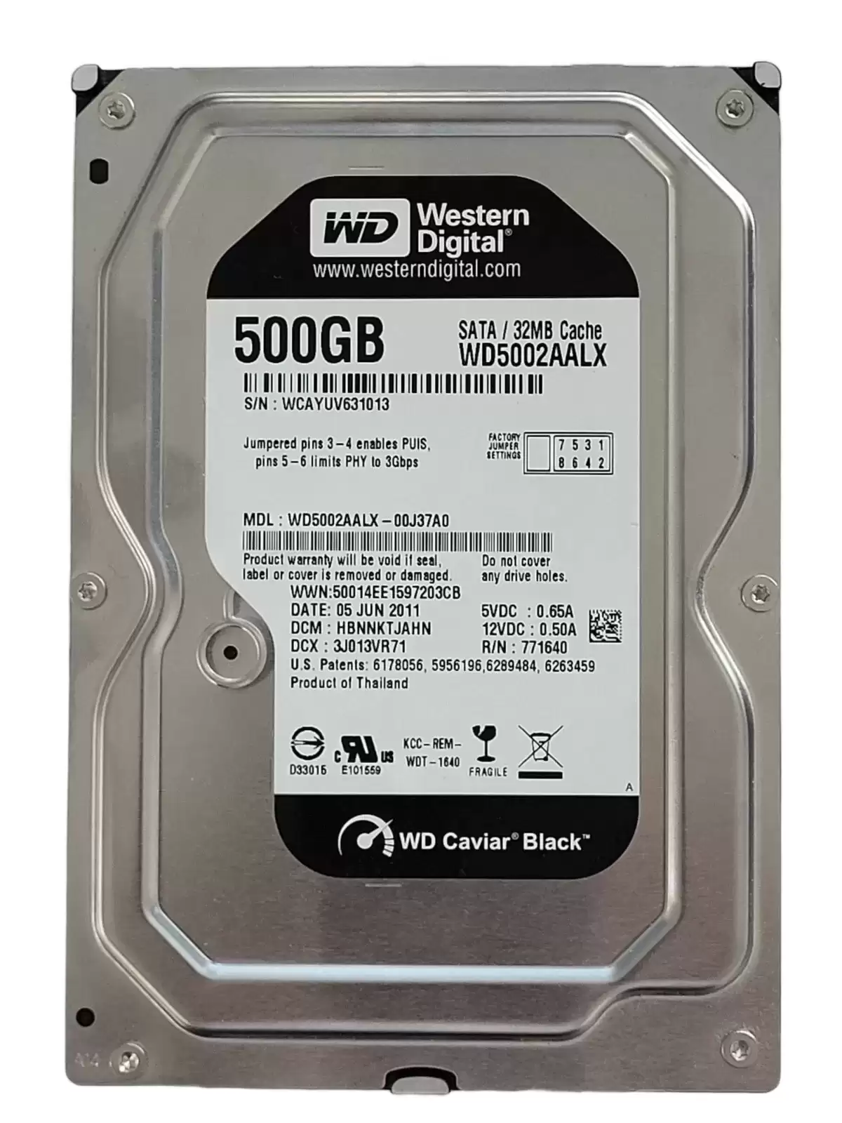 Western Digital WD5002AALX-00J37A0 Caviar Black 500GB 7200RPM SATA 6.0Gb/s 32MB Cache 3.5inch Internal Hard Drive