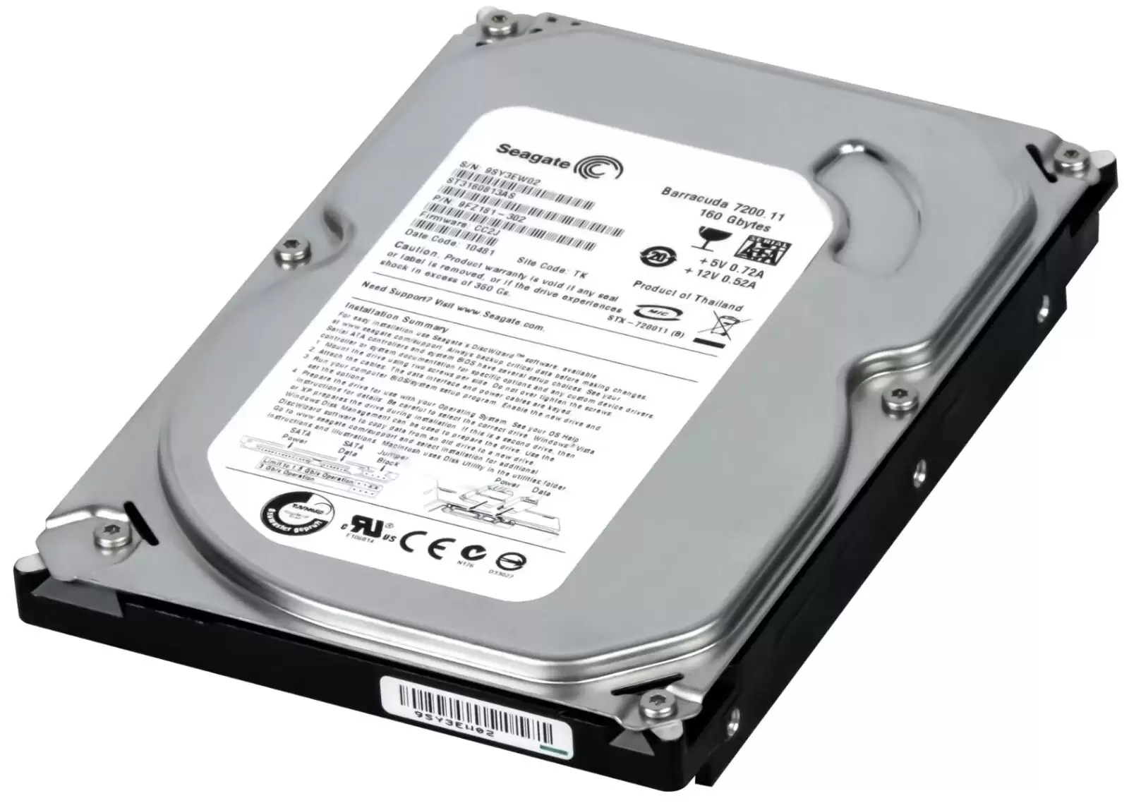 Seagate ST3160813AS Barracuda 7200.11 160GB SATA 3Gb/s 7200RPM 8MB Cache 3.5-inch Internal Hard Drive