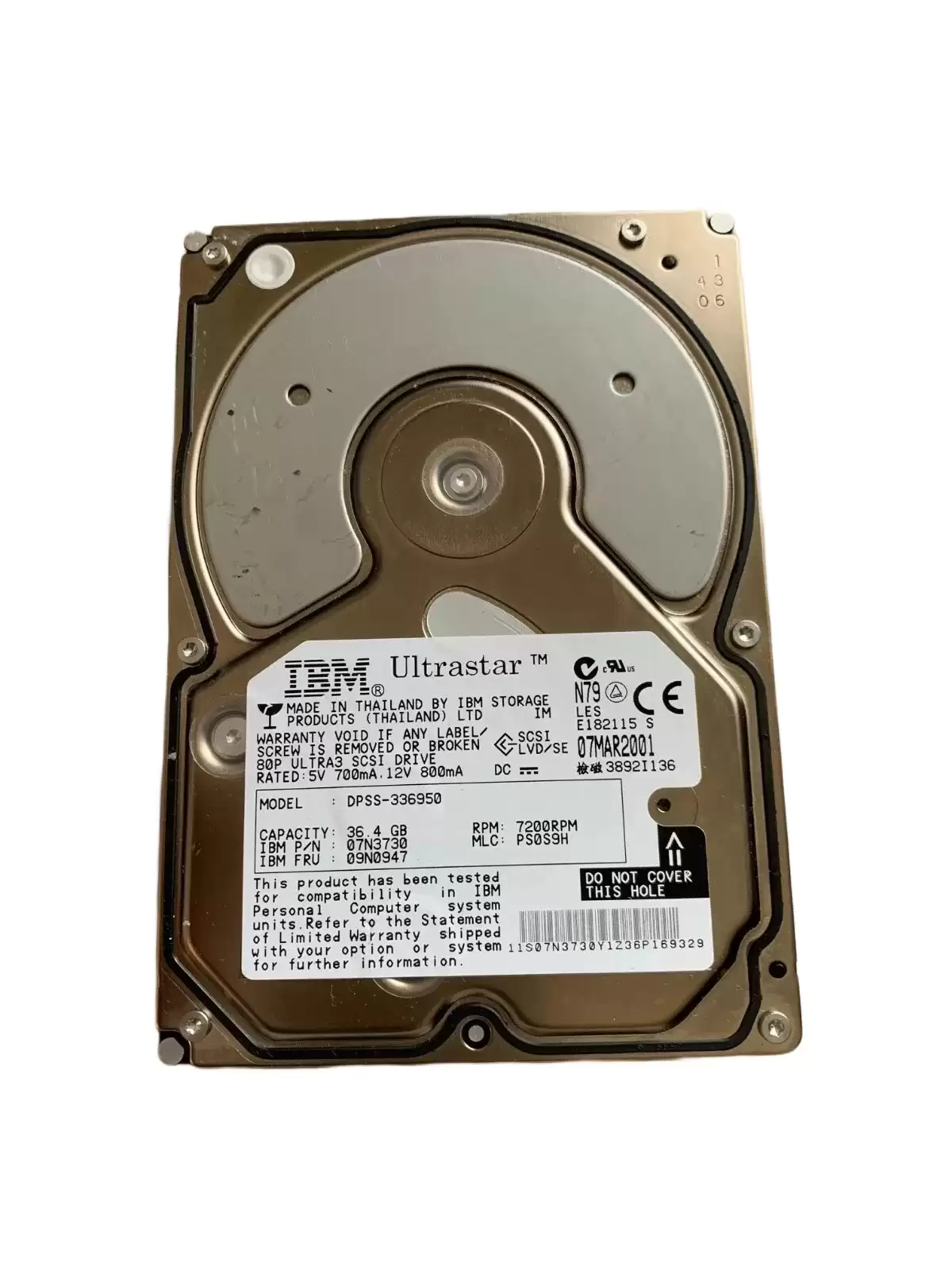 IBM 07N3730 Ultrastar 36LP 36.9GB Ultra-160 SCSI 80-Pin 7200RPM 3.5-inch Internal Hard Drive