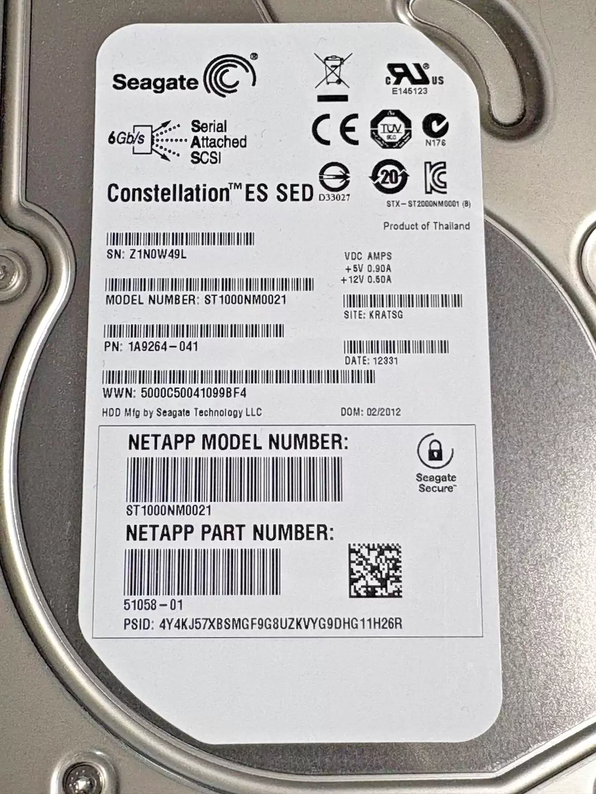Seagate ST1000NM0021 Constellation ES 1TB SAS 6Gb/s 7200RPM 64MB Cache (SED) 3.5-inch Internal Hard Drive