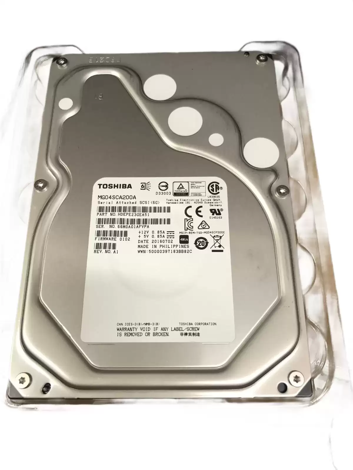 Toshiba HDEPE23GEA51 Enterprise Capacity 2TB SAS 6Gb/s 7200RPM 64MB Cache (4Kn) 3.5-inch Internal Hard Drive