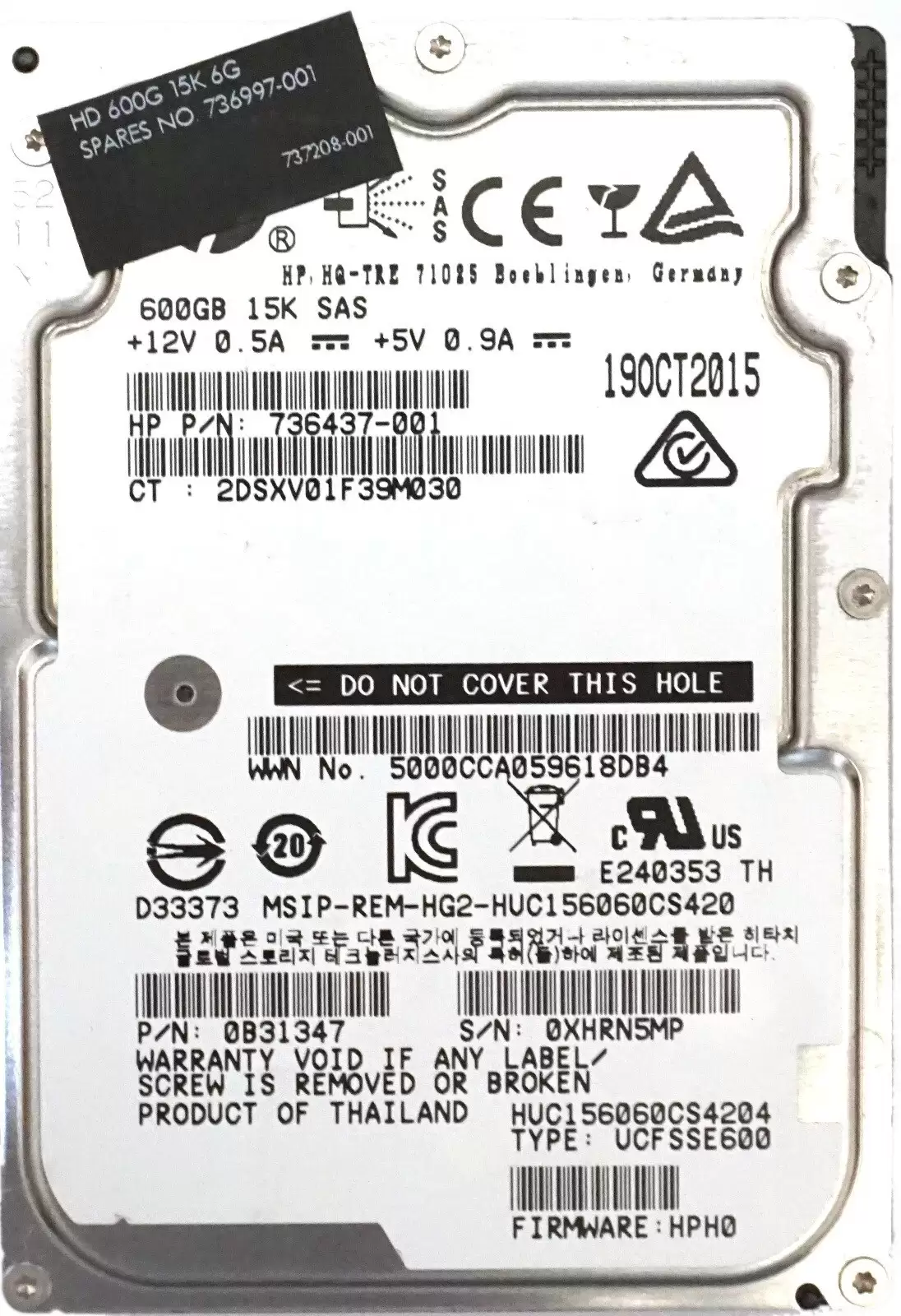 HPE 736997-001 600GB SAS 12Gb/s 15000RPM 2.5inch Internal Hard Drive with Smart Carrier