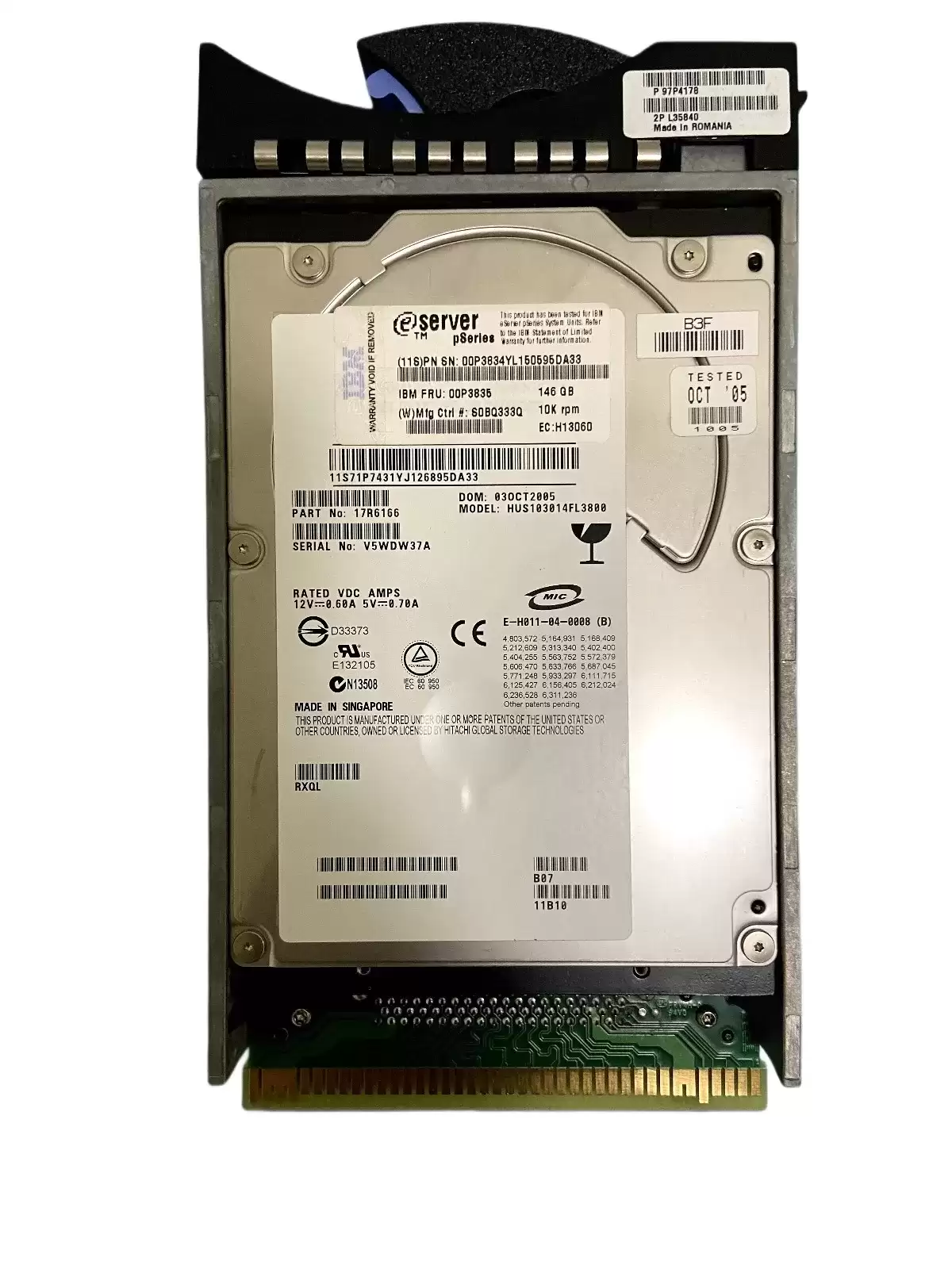 IBM 00P3834 146.8GB Ultra-320 SCSI 80-Pin LVD Hot Swap 10000RPM 3.5-inch Internal Hard Drive