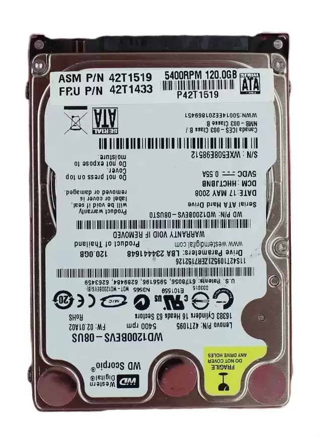 IBM 42T1433 120GB SATA 1.5Gb/s 5400RPM 8MB Cache 2.5inch Internal Hard Drive