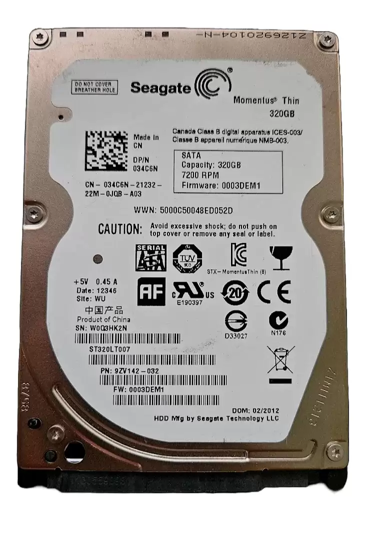 Seagate 9ZV142-036 Momentus Thin 320GB SATA 3Gb/s 7200RPM 16MB Cache 2.5-inch Internal Hard Drive
