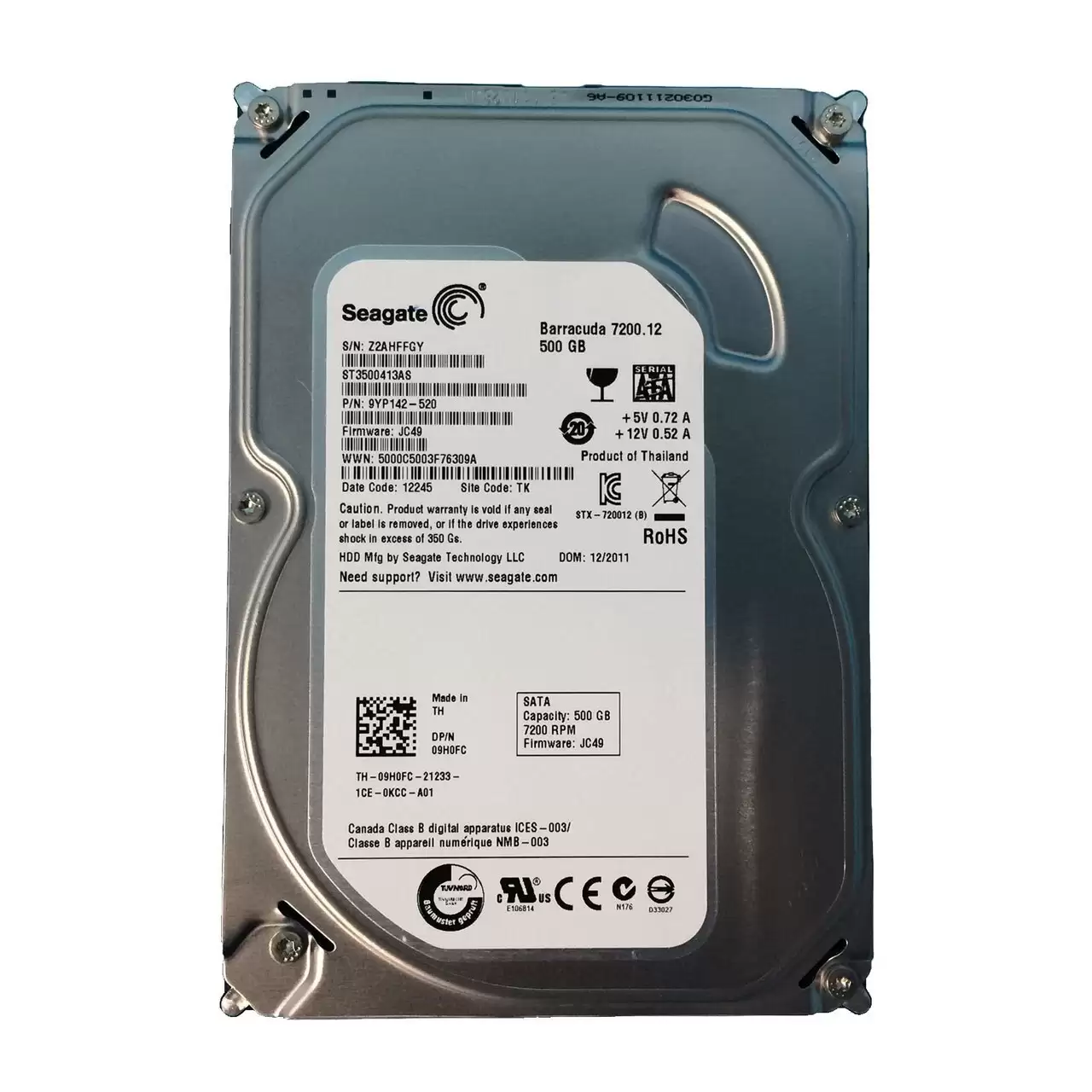 Seagate 9YP142-520 Barracuda 7200.12 500GB SATA 6Gb/s 7200RPM 16MB Cache 3.5-inch Internal Hard Drive