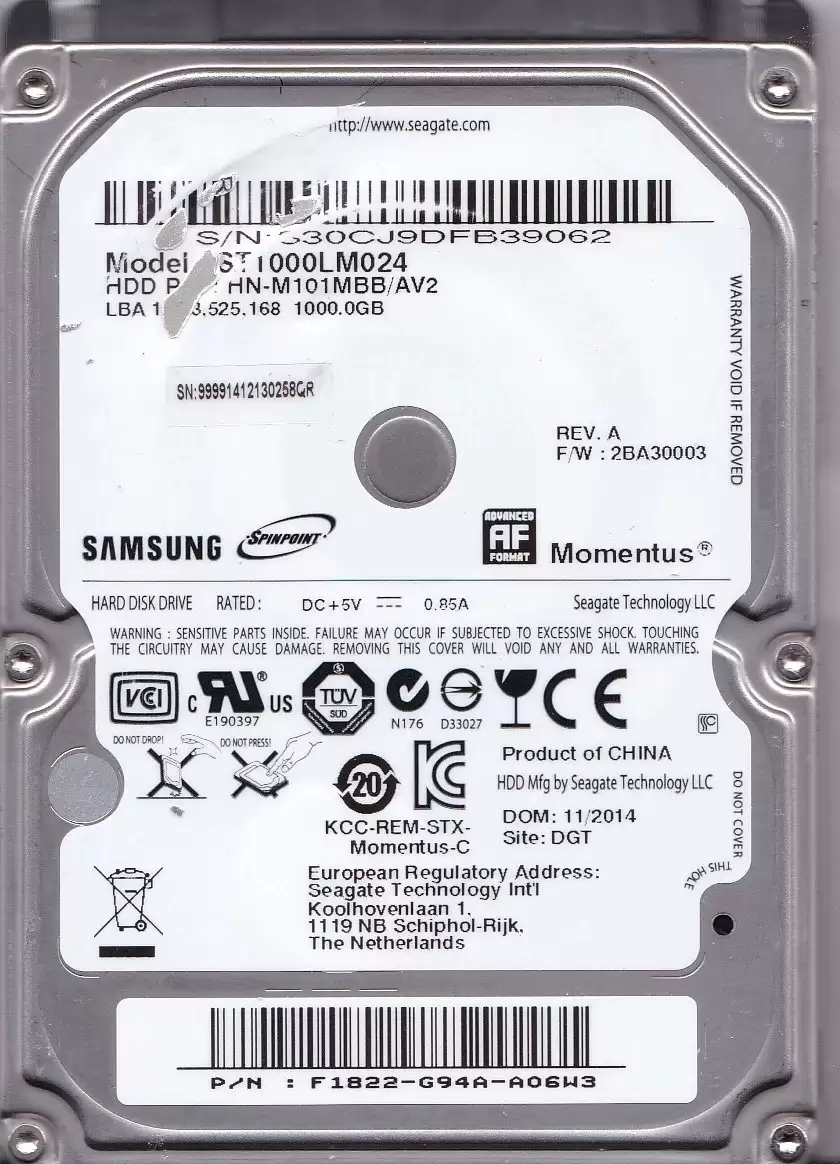 Samsung HN-M101MBB Spinpoint M8 1TB 5400RPM SATA 3Gb/s 8MB Cache 2.5inch Internal Hard Drive