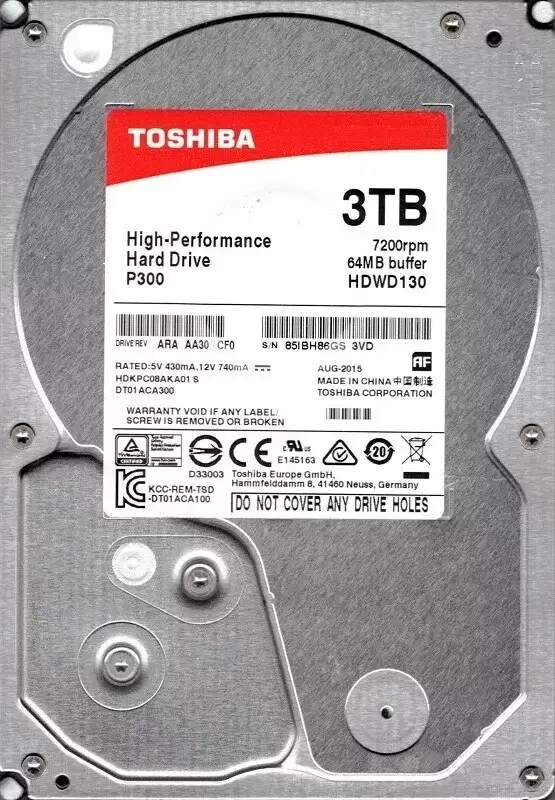 Toshiba HDWD130XZSTA P300 3TB SATA 6Gb/s 7200RPM 64MB Cache (512e) 3.5-inch Internal Hard Drive
