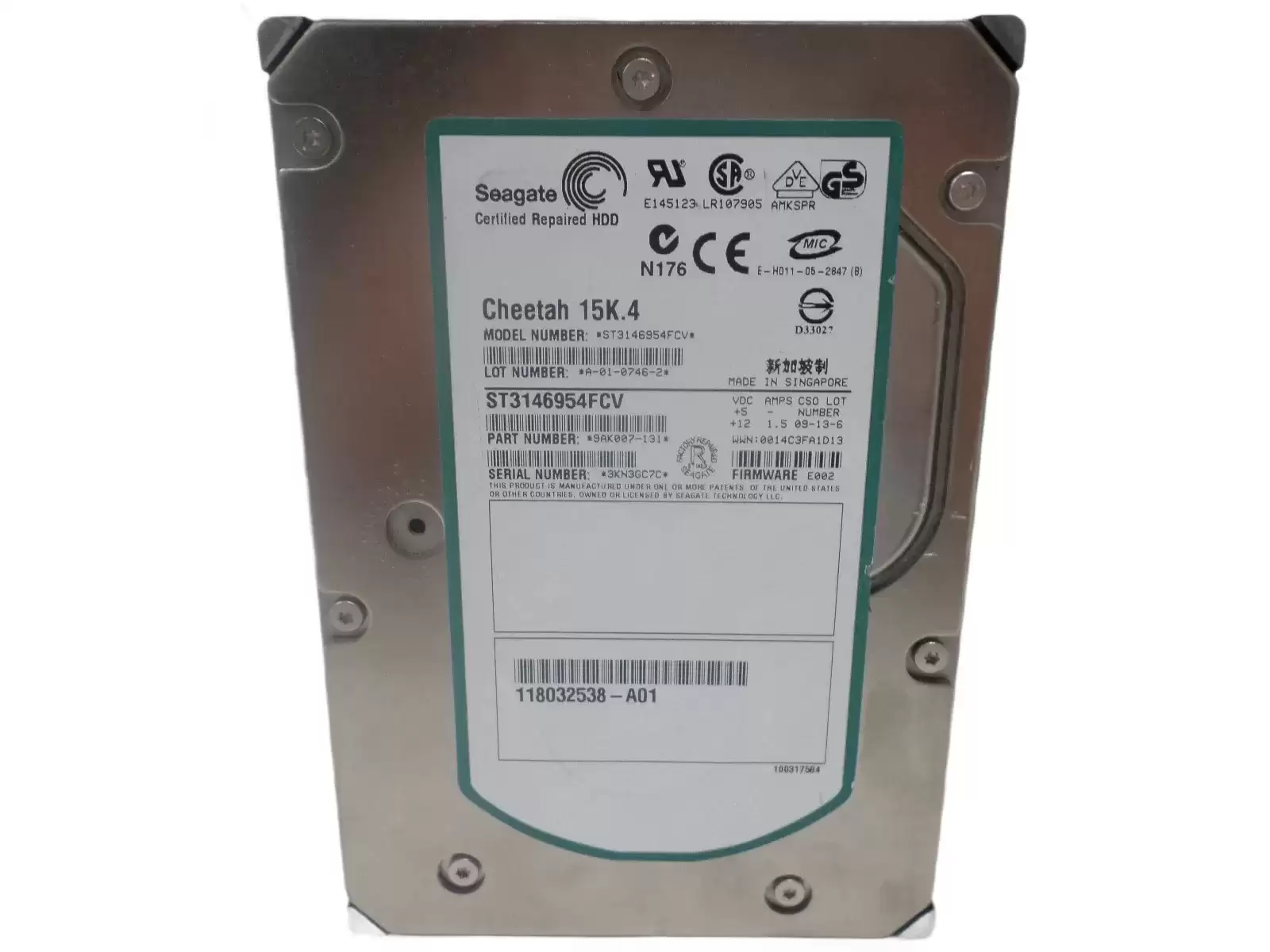 Seagate ST3146954FCV Cheetah 15K.4 146.8GB Fibre Channel 4Gb/s 15000RPM 8MB Cache 3.5-inch Internal Hard Drive