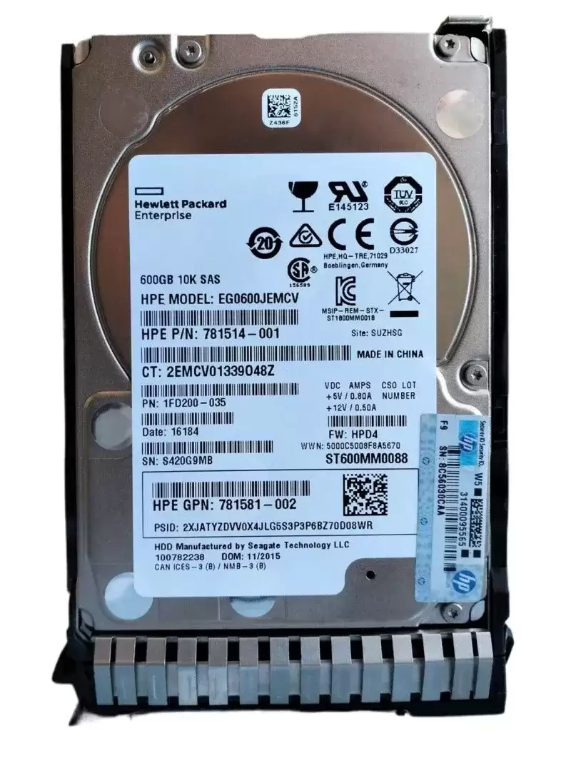 HPE 781514-001 600GB 10000RPM SAS 12GB/s Enterprise 2.5inch Internal Hard Drive with Tray