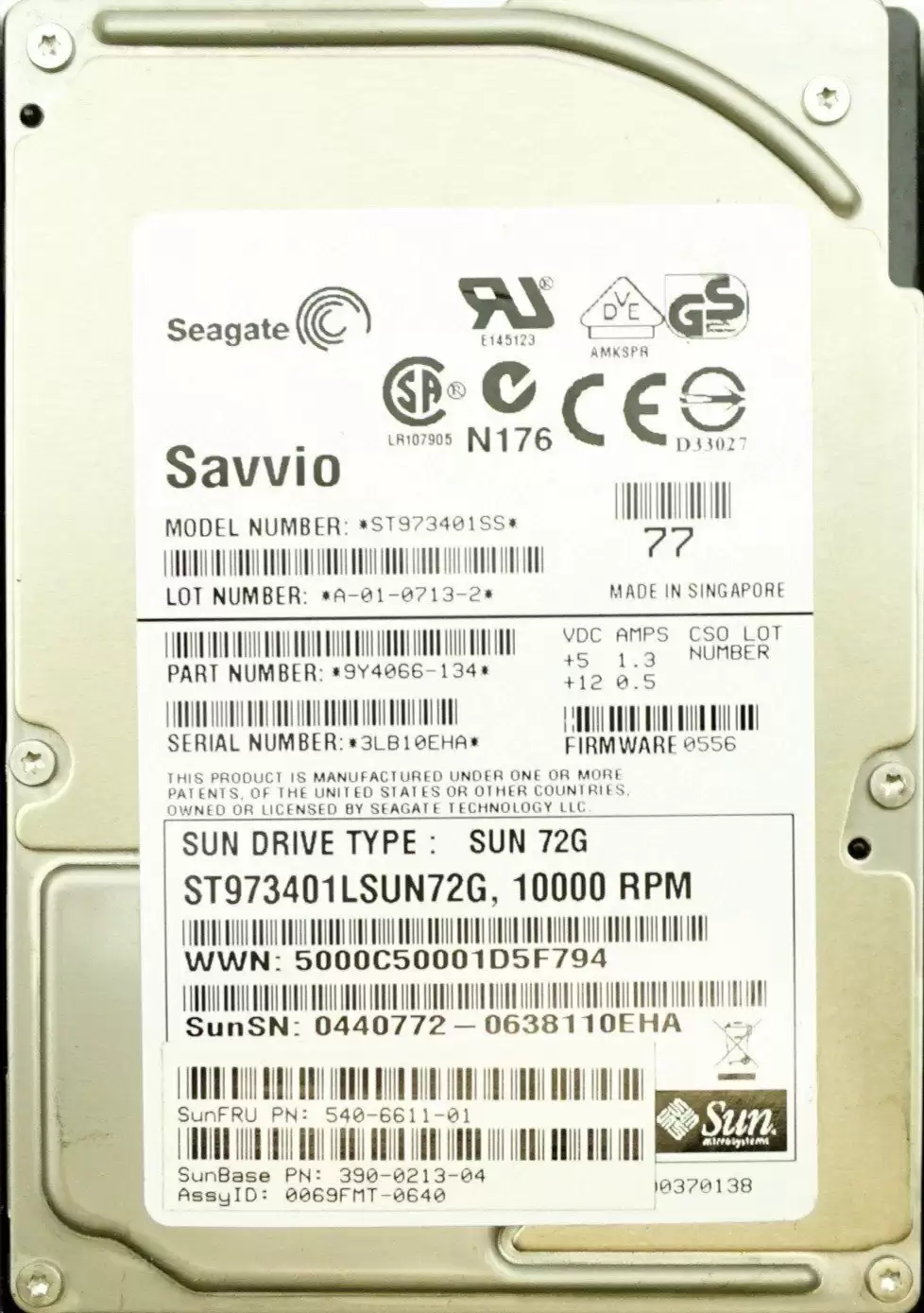 Sun 390-0213 73GB 10000RPM SAS 3Gb/s 16MB Cache 2.5inch Internal Hard Drive