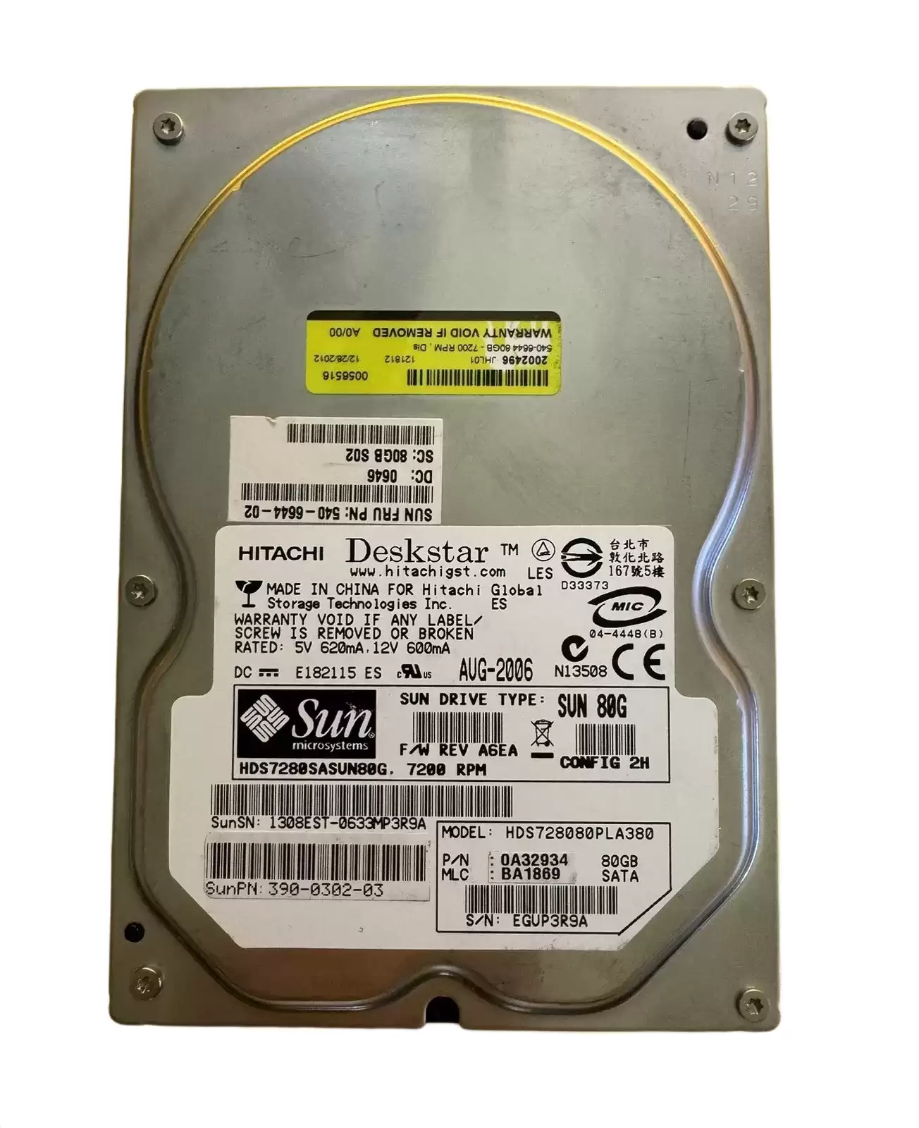 Sun 390-0302 80GB 7200RPM SATA 3Gbps 8MB Cache 3.5inch Internal Hard Drive