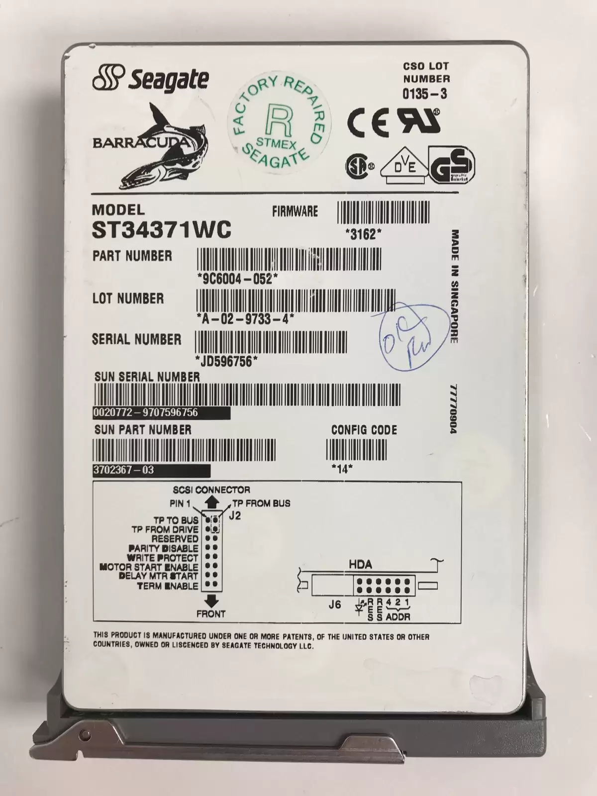 Sun 540-2938 4.3GB 7200RPM Ultra Wide SCSI 80Pin 512KB Cache 3.5inch Internal Hard Drive