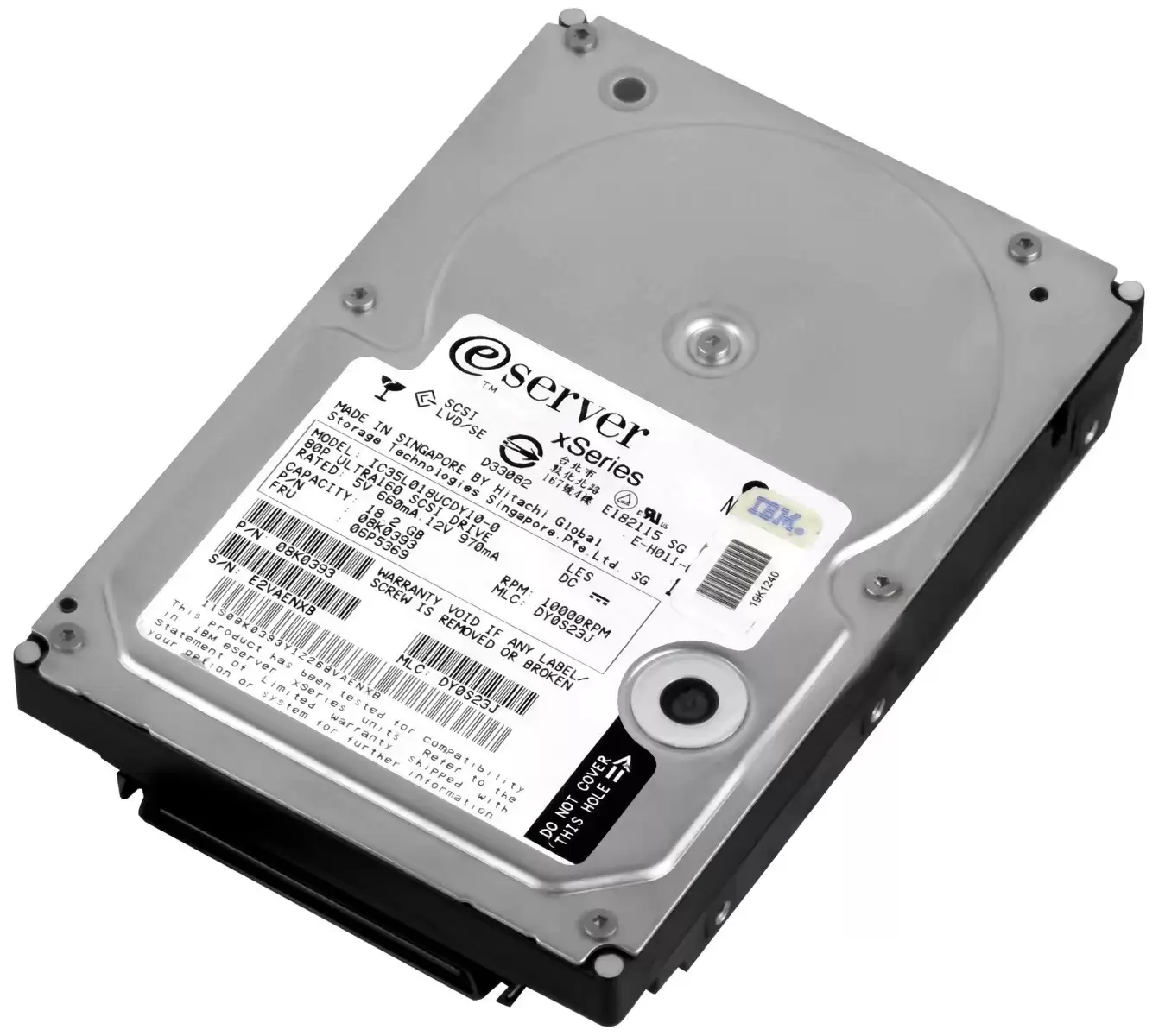 IBM 08K0393 18.2GB 10000RPM Ultra160 SCSI 80Pin 3.5inch Internal Hard Drive with Tray