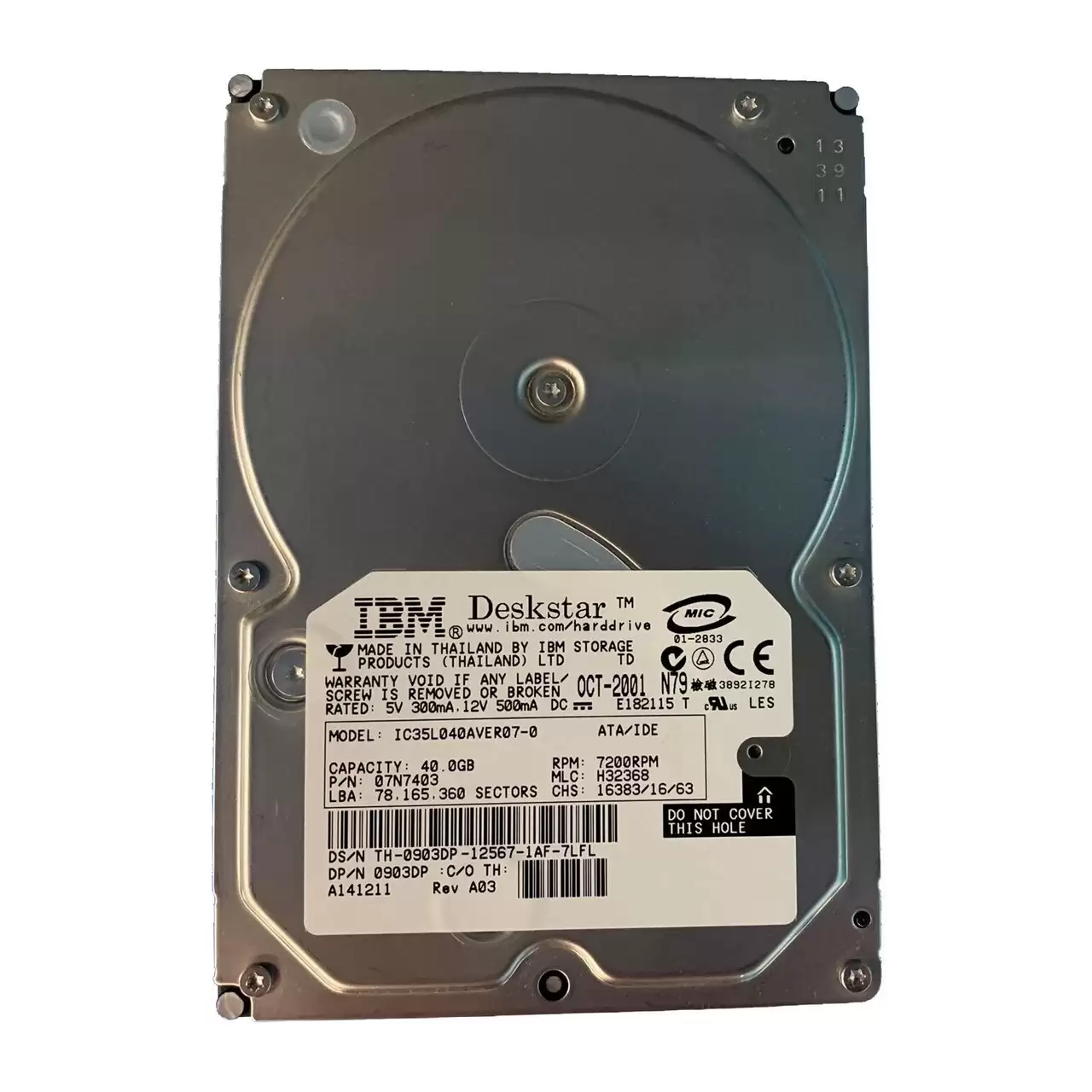 IBM IC35L040AVER07-0 Deskstar 60GXP 40GB ATA/100 7200RPM 2MB Cache 3.5-inch Internal Hard Drive