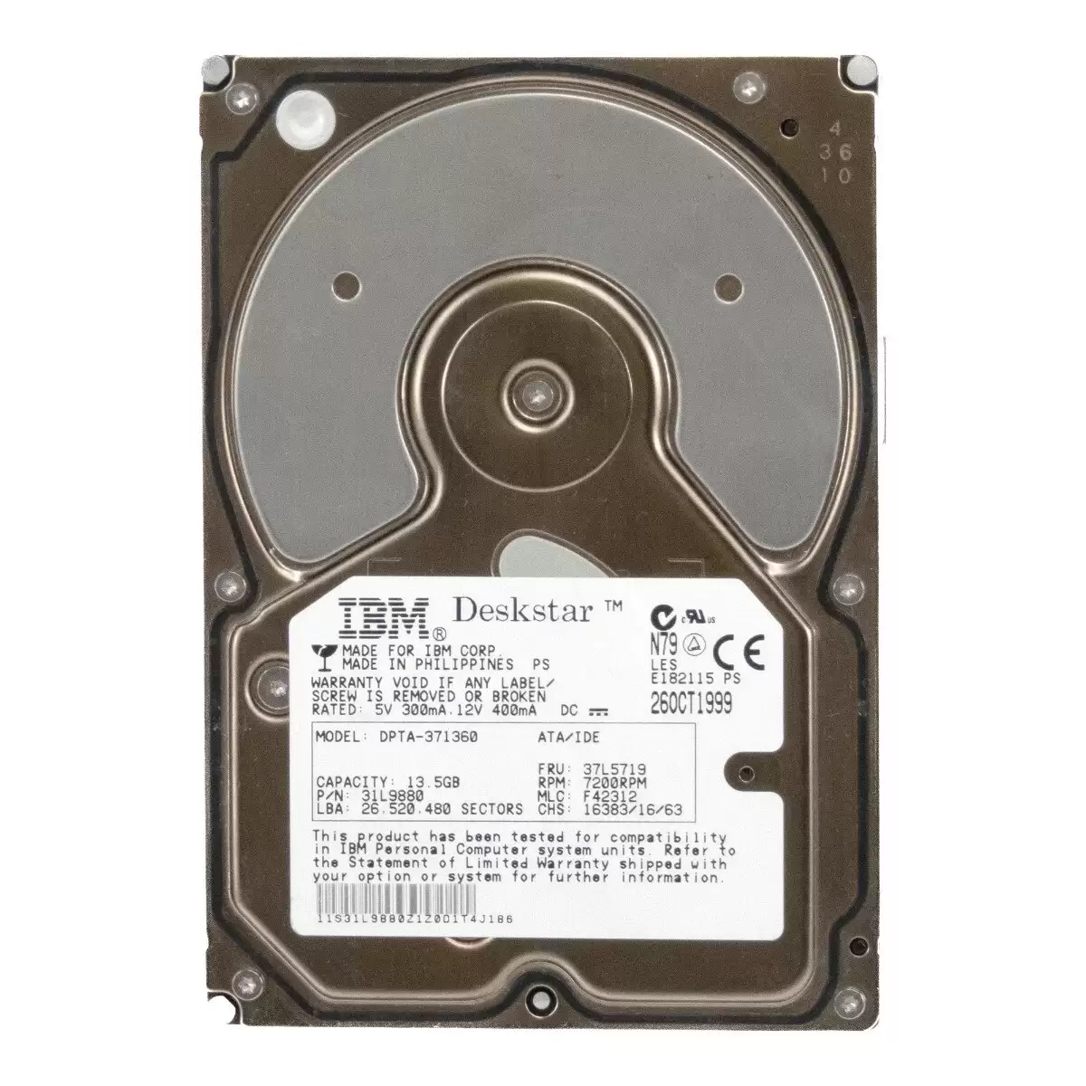 IBM DPTA-371360 Deskstar 34GXP 13.6GB ATA/66 7200RPM 2MB Cache 3.5-inch Internal Hard Drive