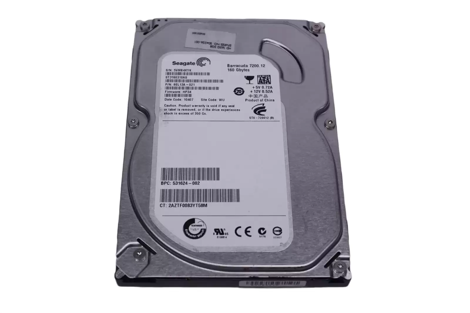 HPE 531624-002 160GB SATA 3Gb/s 7200RPM 3.5-inch Internal Hard Drive